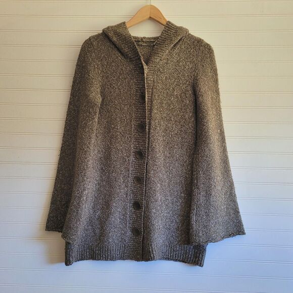 Prana Sweaters - Prana Hooded Cardigan Sweater Small Brown Marled Willow Button Front